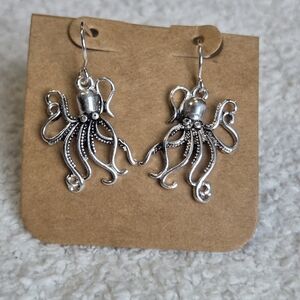 Silver Tone Octopus Earrings